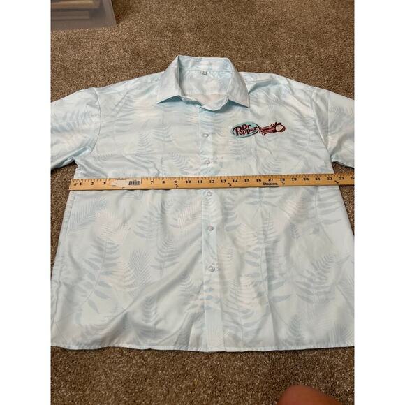 Men's Camp shirt lightweight Dr. Pepper white/light blue tropical leaf print LG - Picture 5 of 6